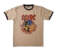 AC/Dc Ringer T Shirt Let There Be Rock Tour '77 Nuovo Ufficiale Unisex Sand Size S