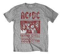 Rock Off Highway To Hell World Tour 1979/1980, Maglietta Uomo, Grigio (Grey), L