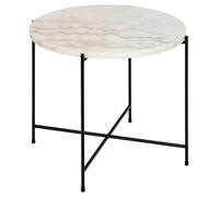 AC Design Furniture Agnar - Tavolo angolare rotondo Guangxi bianco lucido, struttura in acciaio verniciato a polvere, Ø 52 x 40 cm