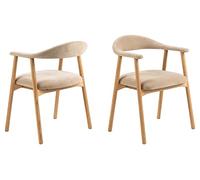 AC Design Furniture Alva - Sedia da pranzo con bracciolo, in tessuto beige 3, struttura in rovere trattato con olio, 2 pezzi