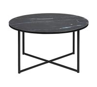 AC Design Furniture Antje Tavolino da Caffè Rotondo, Ø: 80 x 45 cm, Effetto Marmo Nero/Nero, Vetro/Metallo, 1 pz