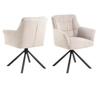 AC Design Furniture Elliot - Sedia per sala da pranzo con bracciolo, in tessuto beige, 4 stelle, struttura opaca, verniciata a polvere, in acciaio con funzione girevole, trapuntatura trasversale