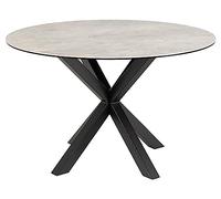 AC Design Furniture Heather Tavolo da pranzo rotondo per 4 persone, piano in grigio e metallo con superficie in ceramica, resistente al calore, antigraffio, diametro: 119 x 75,5 cm