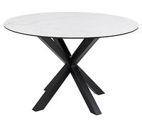 AC Design Furniture Heather Tavolo da pranzo rotondo per 4 persone, piano in marmo bianco e struttura a croce in metallo, tavolo da cucina con superficie in ceramica, resistente al calore,