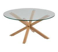 AC Design Furniture Heather Tavolo Rotondo in Vetro Transparente e Metallo Aspetto Legno, A: 40 x L: 82 x P: 82 cm, 1 pezzo