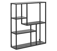AC Design Furniture Jörn - Mensola asimmetrica da parete con 4 ripiani, altezza 91 x larghezza 75 x profondità 20 cm, effetto frassino/nero, legno/metallo, 1 pezzo