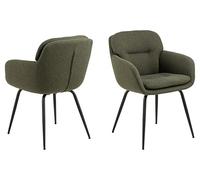 AC Design Furniture Liv Sedia da pranzo con bracciolo, tessuto Alea verde 61, telaio nero opaco grezzo verniciato a polvere, acciaio con trapuntatura trasversale e chiusura lampo