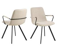 AC Design Furniture Selda - Set di 2 sedie da pranzo con braccioli, in beige con gambe in acciaio nero, per cucina, sala da pranzo, 55,5 x 85 x 50,5 cm