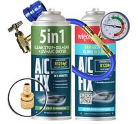 AC FIX 5-in-1 - R1234yf + 2 in 1 + Tubo flessibile + Adattatore Refrigerante per climatizzatori auto con olio, sigillante, colorante UV, essiccante - Protegge il compressore