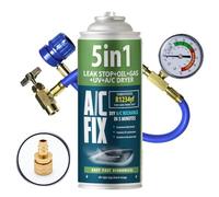 AC FIX 5-in-1 - R1234yf + Tubo flessibile + Adattatore Refrigerante per climatizzatori auto con olio, sigillante, colorante UV, essiccante - Protegge il compressore