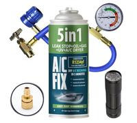 AC FIX 5-in-1 - R1234yf + Tubo flessibile + Torcia + Adattatore Refrigerante per climatizzatori auto con olio, sigillante, colorante UV, essiccante - Protegge il compressore