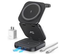 AC ISLAND Caricabatterie wireless 5-in-1 per MagSafe,stazione di ricarica | Supporto magnetico pieghevole veloce Qi2 da 35 W, evoluto per iPhone serie 18-12, Apple Watch, AirPods (con adattatore da 35