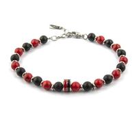 AC Milan Bracciale acciaio e pietre naturali Uomo, Nero Rosso, Taglia Unica,