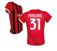 AC Milan Maglia Pavlovic 31 Replica Ufficiale 2024/25, Rossonera a Strisce (IT, Testo, XL, Rosso)