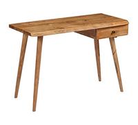 Acacia Solid Wood Computer Desk 110x50x76 cm, Retro Home Office Writing Table with Drawer, Rustic Vintage Study Desk for Living Room & Bedroom, Easy Assembly, Natural Wood Grain Finish