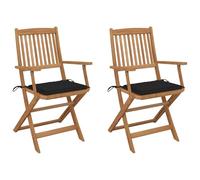 Acacia Wood Folding Garden Chairs 2 Pack with Cushions, Outdoor Patio Furniture for Relaxing in Sun, Sturdy Foldable Seating with Comfortable Pillows, Space Saving Design for Balcony or Terrace