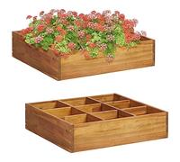 Acacia Wood Raised Garden Bed 60x60x15 cm - 9 Sections Outdoor Flower Box Planter for Plants, Rustic Decorative Patio Balcony Indoor Outdoor Use, Easy Assembly, Weather-Resistant Treated Solid Wood