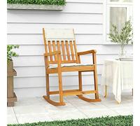 Acacia Wood Rocking Chair with Cushions, Solid Hardwood Indoor Outdoor Lounge Relaxing Chair for Patio Garden Living Room, Comfortable Swing Seat with Backrest and Armrests, Max Load 110kg