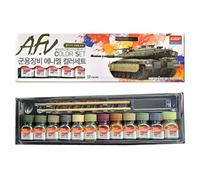 Academy AFV Smalto Color Set 15906 12 Colori 2 Pennelli Modello Militare...