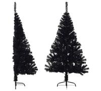 ACAGALA Albero di Natale artificiale, 150 cm, nero, mezzo muro, albero di Natale con supporto, albero di Natale con rami in PVC, decorazione natalizia fai da te