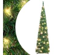 ACAGALA Albero di Natale artificiale Pop-Up con Lametta da 120 cm con illuminazione, Abete stretto con 50 LED bianco caldo, verde. Albero artificiale compatto e sottile per Natale, casa, ufficio