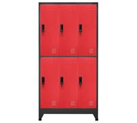 ACAGALA Armadietto Spogliatoio Armadietto con Serratura in Acciaio, Armadio Metallico con 6 armadietti con Fessure di Ventilazione, Porta Targhetta, 90x40x180 cm Antracite e Rosso