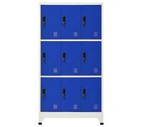 ACAGALA Armadietto Spogliatoio Armadietto con Serratura in Acciaio, Armadio Metallico con 9 armadietti con Fessure di Ventilazione, Porta Targhetta, 90x40x180 cm Grigio e Blu