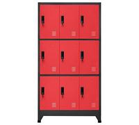 ACAGALA Armadietto Spogliatoio Armadietto con Serratura in Acciaio, Armadio Metallico con 9 armadietti con Fessure di Ventilazione, Porta Targhetta, 90x40x180 cm Antracite e Rosso