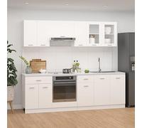 ACAGALA Blocco cucina 240 cm posizionabile variabilmente, 8 pz. Cucina componibile da incasso, Bianco Pannello truciolare, Cucina Completa, Set di Mobili, Mobile Base, Mobile da Cucina, Pensile, senza