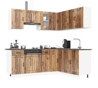 ACAGALA Cucina Componibile, Set Mobili da Cucina, 11 pezzi, Legno antico | 11 Moduli, Piedini regolabili in altezza, Mobile base e Pensile da cucina, Cucina completa senza piano di lavoro e elettriche