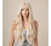 ACAGALA Parrucca naturale lunga riccia per donne con frangia, parrucca sintetica resistente al calore, parrucca sexy bionda ondulata con retina elastica per capelli per uso quotidiano alle feste