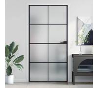 ACAGALA Porta interna in vetro scorrevole 102,5 x 201,5 cm, porta scorrevole in vetro con manico, serratura in ferro, telaio in alluminio, nero e opaco, 4 x 2 dischi
