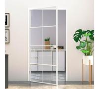 ACAGALA Porta interna in vetro scorrevole 102 x 201,5 cm, porta scorrevole in vetro con manico, serratura in ferro, telaio in alluminio, bianco e trasparente, 4 x 2 dischi