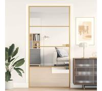 ACAGALA Porta interna, porta scorrevole in vetro, 102,5 x 201,5 cm, porta scorrevole in vetro con manico, serratura in ferro, telaio in alluminio, dorato e trasparente, 3 profili orizzontali