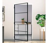 ACAGALA Porta interna, porta scorrevole in vetro, 102 x 201,5 cm, porta scorrevole in vetro con manico, serratura in ferro, telaio in alluminio, nero e trasparente, 3 profili orizzontali