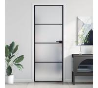 ACAGALA Porta interna, porta scorrevole in vetro, 76 x 201,5 cm, porta scorrevole in vetro con manico, serratura in ferro, telaio in alluminio, nero e opaco, 3 profili orizzontali