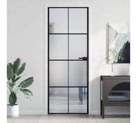 ACAGALA Porta interna, porta scorrevole in vetro, 76 x 201,5 cm, porta scorrevole in vetro con manico, serratura in ferro, telaio in alluminio, nero e trasparente e opaco, 4 x 2 dischi