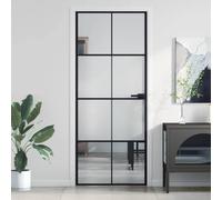 ACAGALA Porta interna, porta scorrevole in vetro, 83 x 201,5 cm, porta scorrevole in vetro con manico, serratura in ferro, telaio in alluminio, nero e trasparente e opaco, 4 x 2 dischi