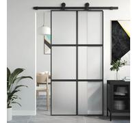 ACAGALA Porta scorrevole in vetro 102,5 x 205 cm, guarnizione per porta scorrevole, vetro di sicurezza ESG, telaio in alluminio, divisorio per interni minimalista, nero e opaco, 3 x 2 griglie