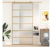 ACAGALA Porta scorrevole in vetro 102,5 x 205 cm, guarnizione per porta scorrevole, vetro di sicurezza ESG, telaio in alluminio, divisorio per interni, minimalista, oro e opaco, 5 barre orizzontali