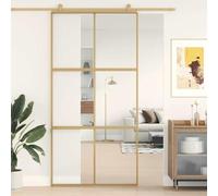 ACAGALA Porta scorrevole in vetro 102,5 x 205 cm, guarnizione per porta scorrevole, vetro di sicurezza ESG, telaio in alluminio, divisorio per interni minimalista, oro, 3 x 2 griglie