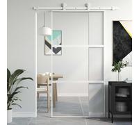 ACAGALA Porta scorrevole in vetro 102,5 x 205 cm, guarnizione per porta scorrevole, vetro di sicurezza ESG, telaio in alluminio, divisorio per interni minimalista, bianco e trasparente, 2 barre