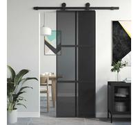 ACAGALA Porta scorrevole in vetro, 76 x 205 cm, guarnizione per porta scorrevole, vetro di sicurezza ESG, telaio in alluminio, divisorio per interni minimalista, nero, griglia 3 x 2