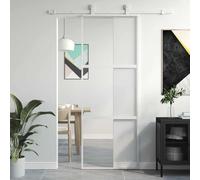 ACAGALA Porta scorrevole in vetro, 76 x 205 cm, guarnizione per porta scorrevole, vetro di sicurezza ESG, telaio in alluminio, divisorio per interni, minimalista, bianco e trasparente, 2 barre