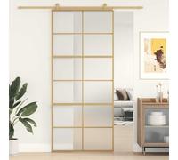 ACAGALA Porta scorrevole in vetro, 90 x 205 cm, guarnizione per porta scorrevole, vetro di sicurezza ESG, telaio in alluminio, divisorio per interni, minimalista, oro e opaco, griglia 6 x 2