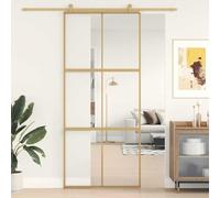 ACAGALA Porta scorrevole in vetro, 90 x 205 cm, guarnizione per porta scorrevole, vetro di sicurezza ESG, telaio in alluminio, per interni scorrevoli, minimalista, oro, 3 x 2 griglie