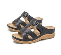 ACAGALA Sandali da donna retrò con plateau da infilare, con punta aperta, comodi sandali in pelle con cinghie e supporto per l'arco del piede, eleganti sandali estivi piatti