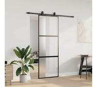 ACAGALA Set completo di porte scorrevoli in vetro, 76 x 205 cm, sistema di porte scorrevoli incluse, porta scorrevole in vetro temperato, guida scorrevole 183, nero e opaco
