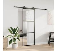 ACAGALA Set completo di porte scorrevoli in vetro, 76 x 205 cm, sistema di porte scorrevoli incluse, porta scorrevole in vetro temperato, guida scorrevole 213, nero opaco e trasparente