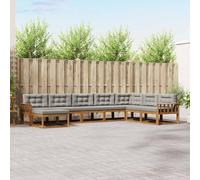 ACAGALA Set di divani da giardino per 8 persone, mobili da balcone con cuscino e braccioli a lamelle verticali, per giardino, terrazza, piscina, legno di acacia massiccio, naturale e grigio chiaro